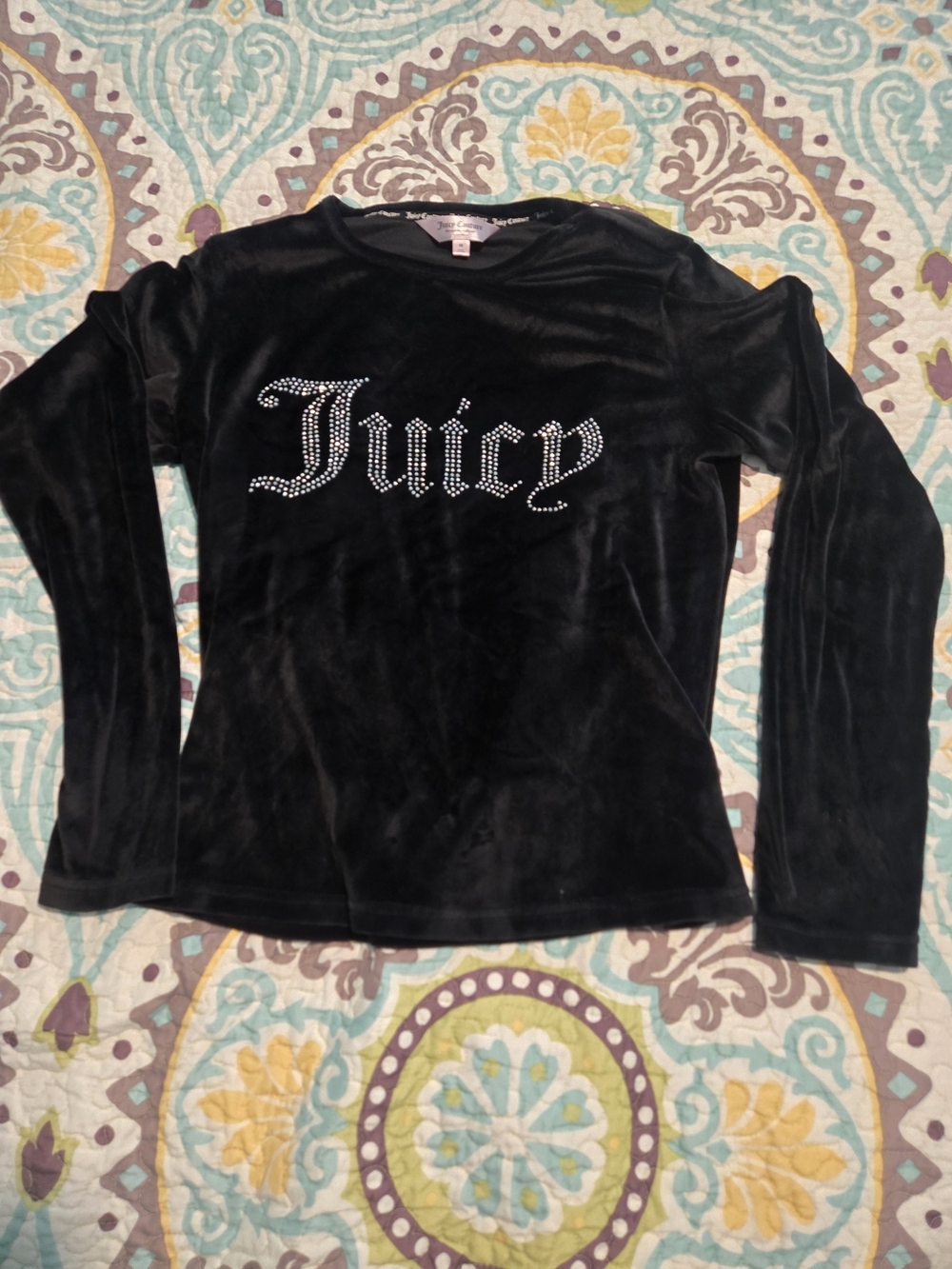 Juicy Couture Black Velour Long-Sleeve Logo Top